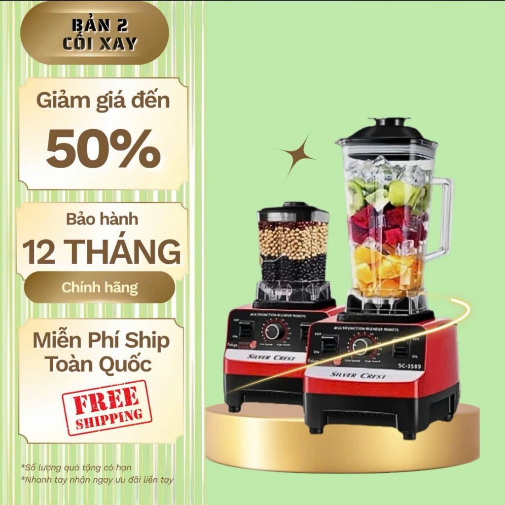 [ HÀNG ĐỨC ] Máy 5500W MUA TẶNG KÈM CỐI XAY BÉ 880ML- Máy Xay Sinh Tố Công Nghiệp 2 Cối Xay Công Suấ