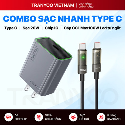 Combo Sạc Nhanh TRANYOO US7  CC-1 Cổng Type C Hỗ Trợ Sạc Nhanh PD 20W Sạc Nhanh Không Nóng