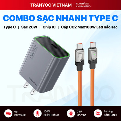 Combo Sạc Nhanh TRANYOO US7  CC-2 Cổng Type C Hỗ Trợ Sạc Nhanh PD 20W Sạc Nhanh Không Nóng