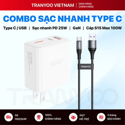Combo Sạc Nhanh TRANYOO US6 S15 Giao Thức Sạc USB - Type C Hỗ Trợ Sạc Nhanh Công Nghệ GaN PD Max 25W