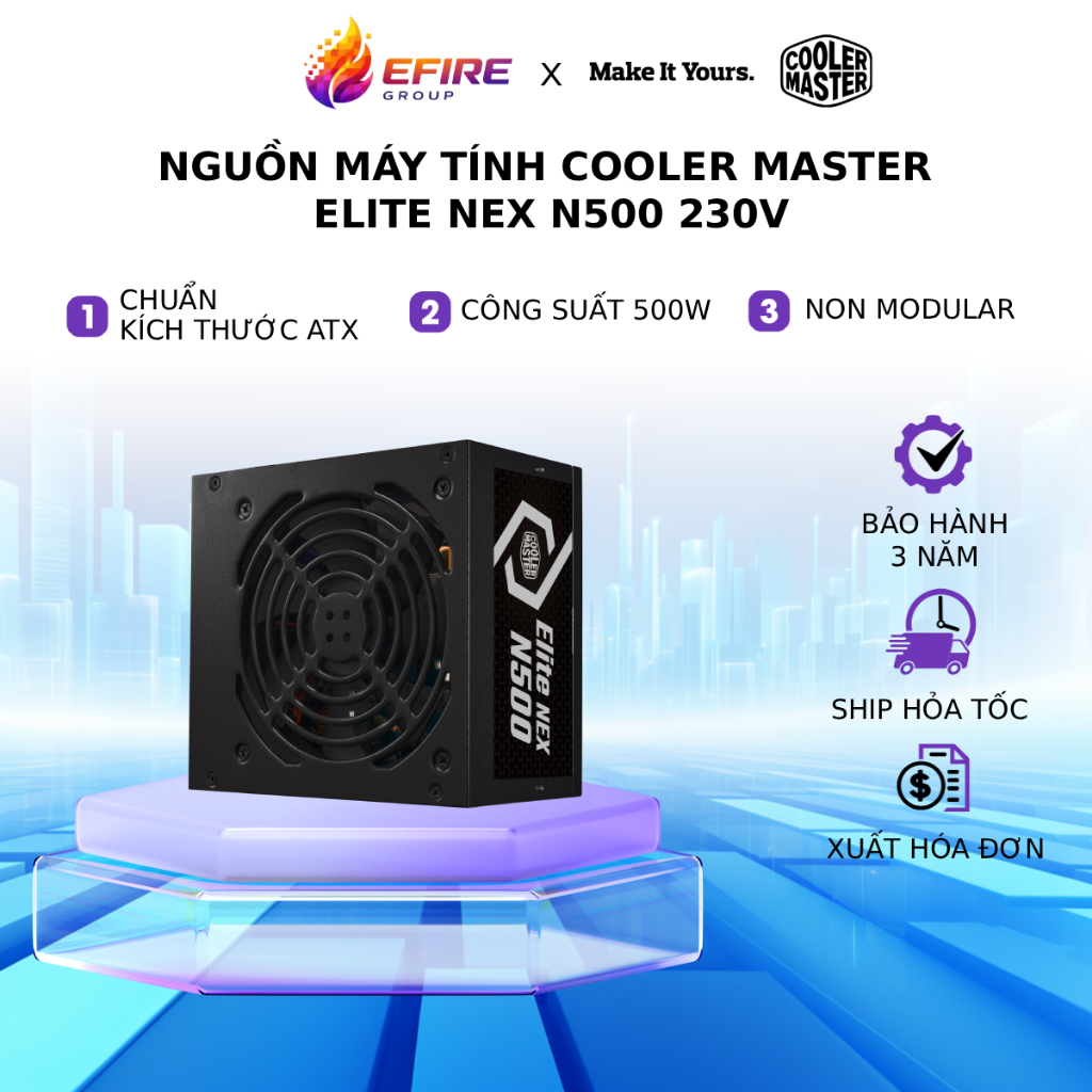 Nguồn Máy Tính Cooler Master Elite NEX N500 230V, Công Suất 500W, Active PFC, Bảo Hành 3 Năm