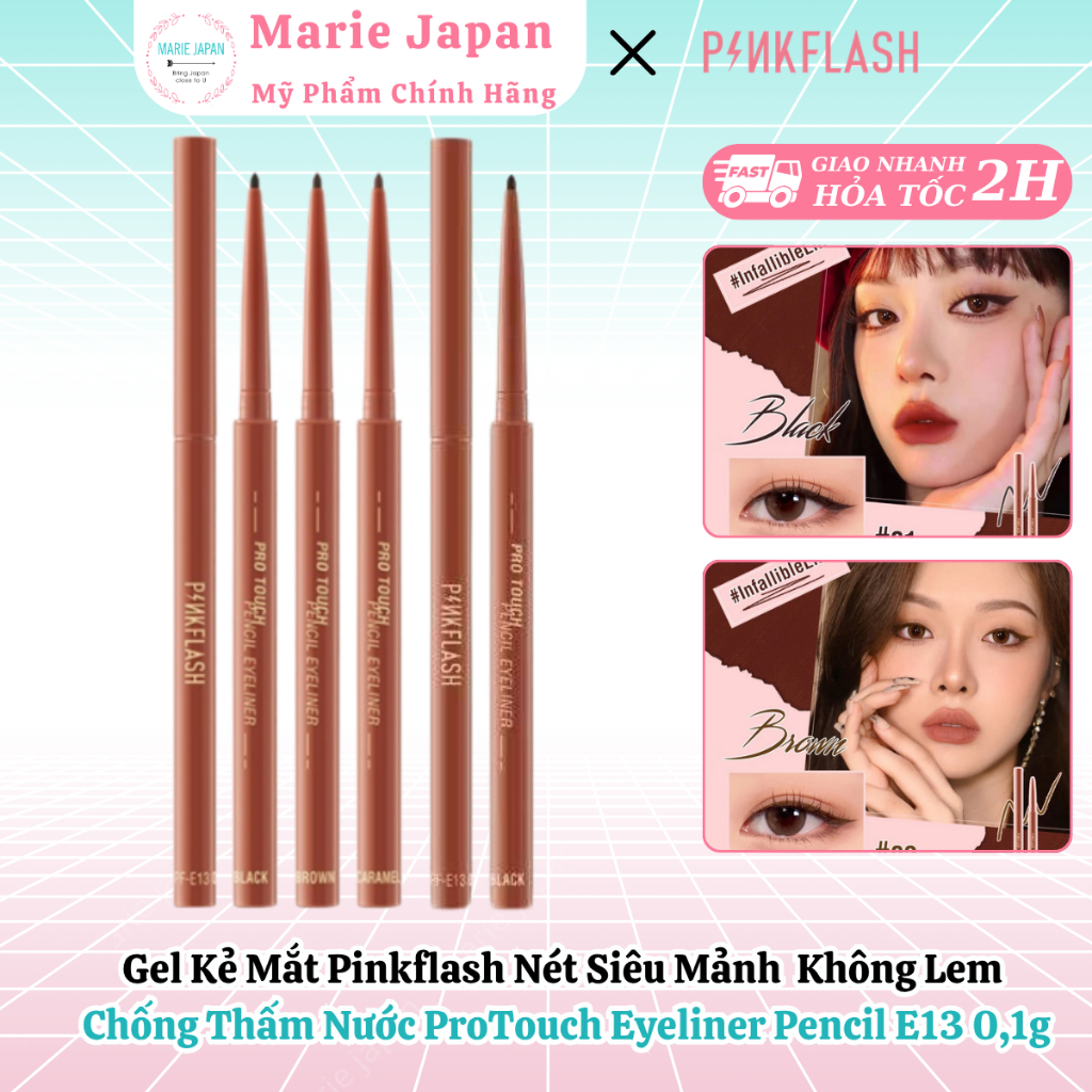 Gel Kẻ Mắt Pinkflash Nét Siêu Mảnh Không Lem Chống Thấm Nước ProTouch Eyeliner Pencil E13 0,1g
