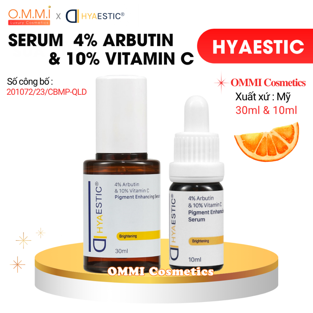 HYAESTIC - Serum sáng da, mờ thâm nám 4% Arbutin & 10% Vitamin C | OMMI Luxury