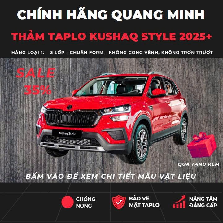 Thảm taplo ô tô, thảm taplo Skoda KUSHAQ Style 2025+ chính hãng QMCAR thảm không cong vênh.