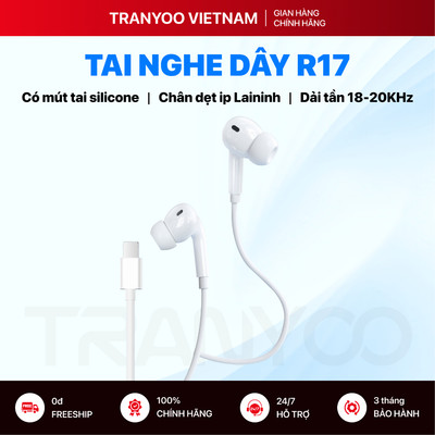 Tai Nghe Có Dây TRANYOO T-R17 Thiết Kế Nhét Tai Mút Silicon Chân Dẹt Dành Cho Gaming, Học Online