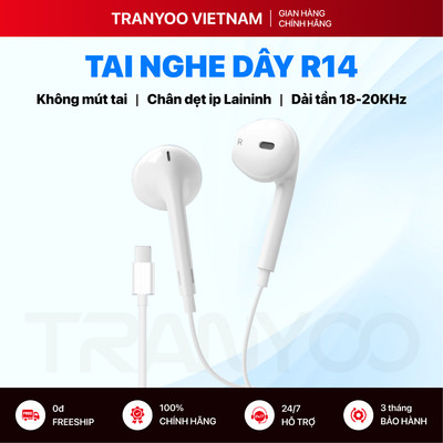 Tai Nghe Có Dây TRANYOO T-R14 Thiết Kế Nhét Tai Không Mút Silicon Chân Dẹt Cho Gaming, Học Online