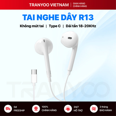 Tai Nghe Có Dây TRANYOO T-R13 Thiết Kế Nhét Tai Đầu Type C Dành Cho Gaming, Học Online, Nghe Nhạc