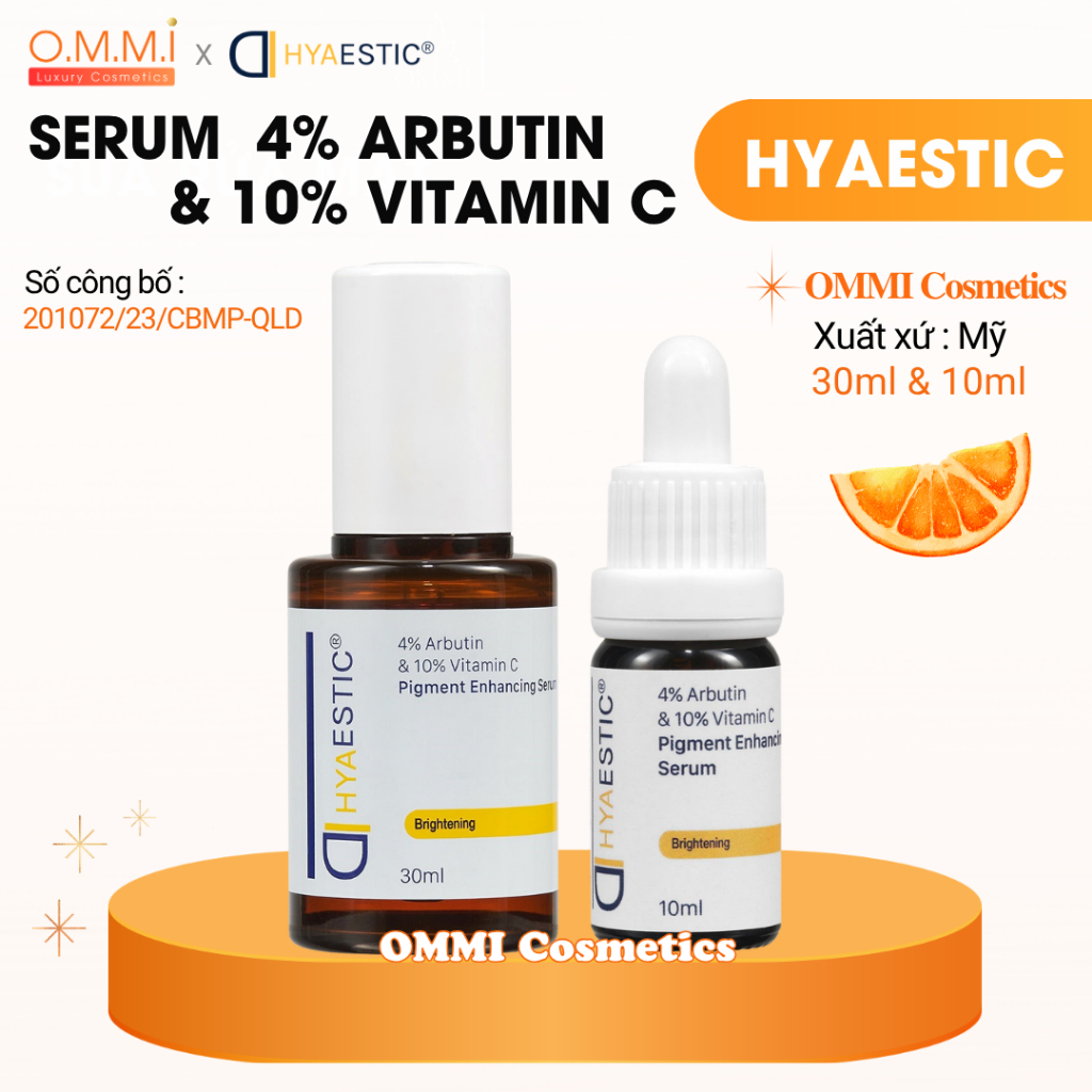 HYAESTIC - Serum sáng da, mờ thâm nám 4% Arbutin & 10% Vitamin C | OMMI Cosmetics