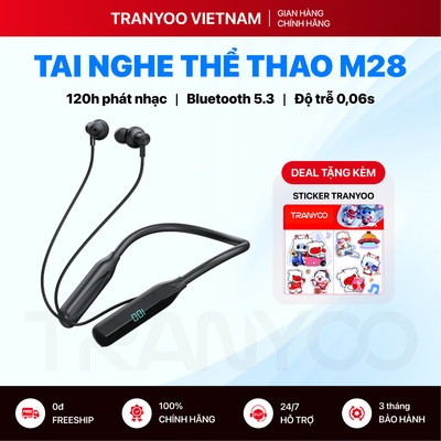 Tai Nghe Bluetooth TRANYOO T-M28 Thiết Kế Thể Thao Chạy Bộ Năng Động Âm Thanh Vòm 8D Pin Siêu Dài