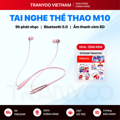 Tai Nghe Bluetooth TRANYOO T-M10 Thiết Kế Thể Thao Chống Ồn Âm Thanh Vòm 8D Pin Siêu Dài