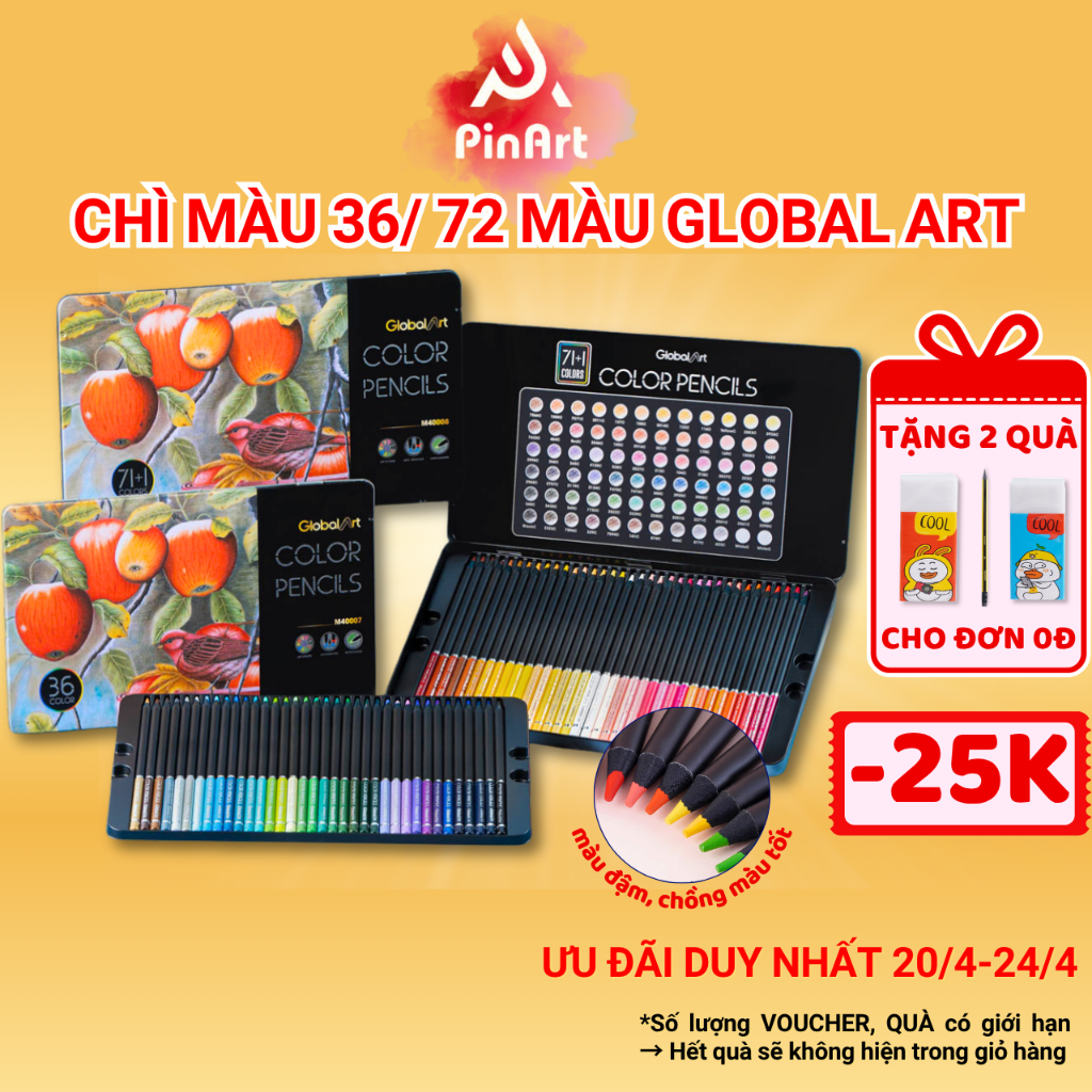 Bút Chì Màu GLOBAL ART Gốc Dầu 72 Màu Cao Cấp Hộp Thiếc Vẽ Thiết Kế Phác Họa Tô Màu Truyện Tranh