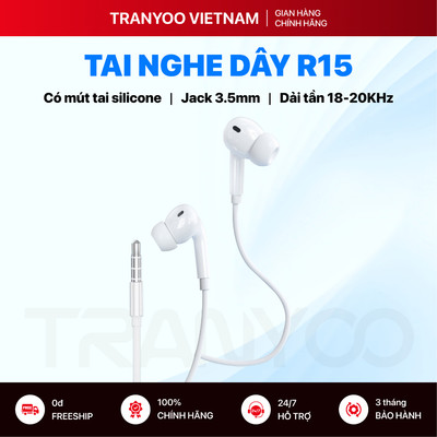 Tai Nghe Có Dây TRANYOO T-R15 Nhét Tai Mút Silicon Jack Cắm 3.5mm Gaming, Học Online, Nghe Nhạc