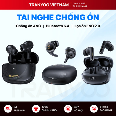Tai Nghe Bluetooth TRANYOO T - M2 M3S M6 Chống Ồn Chủ Động ANC, ENC 2.0 Lọc Âm Bluetooth 5.4 Ổn Định