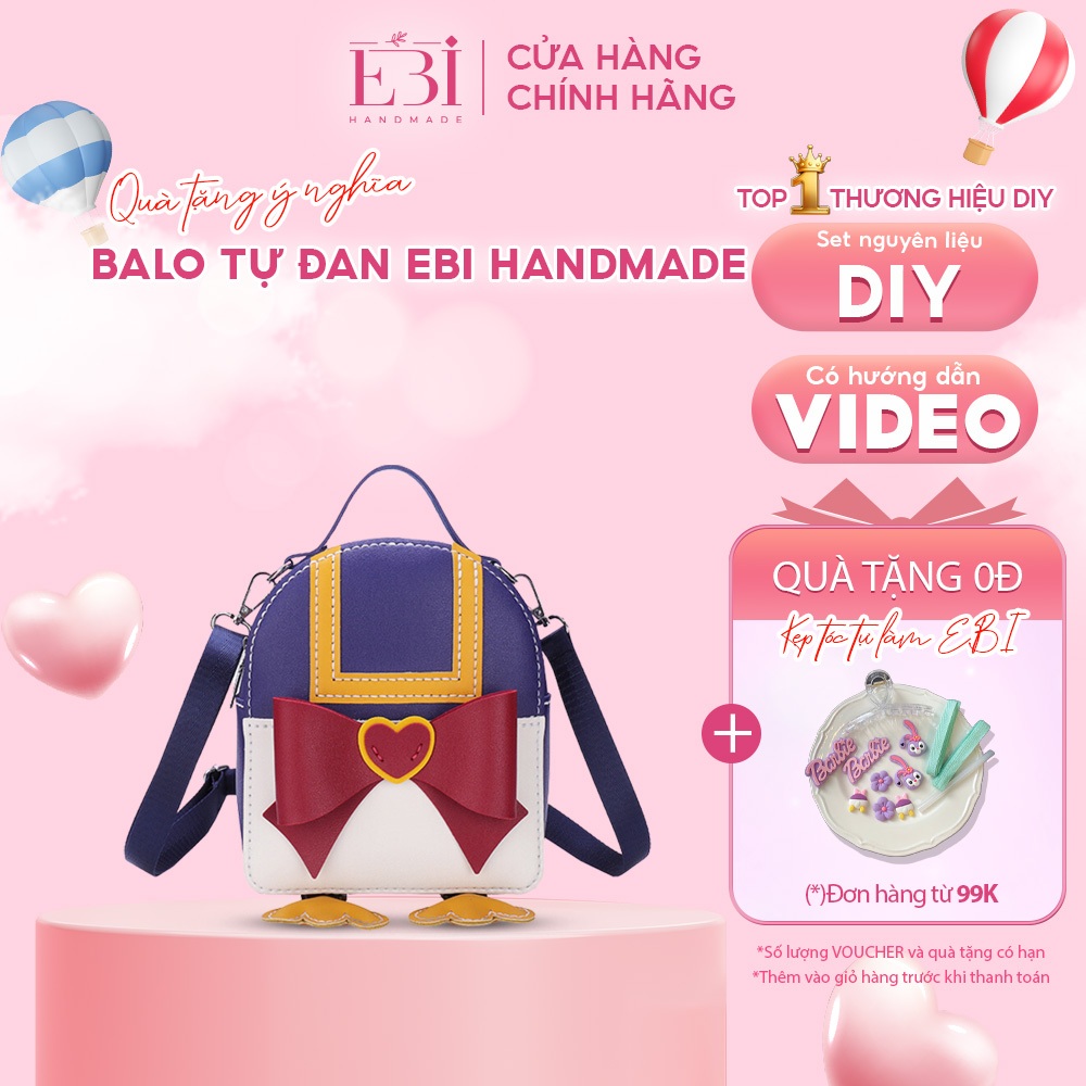 Balo tự đan EBI HANDMADE da Pu khâu tay có thể đeo chéo hình vịt đáng yêu làm quà tặng bạn gái siêu 