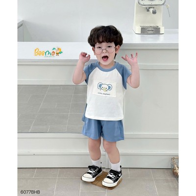 Set thun ba lỗ Beemo may đáp in hình dễ thương vải cotton co giãn cho bé đi học, đi chơi 6077BHB