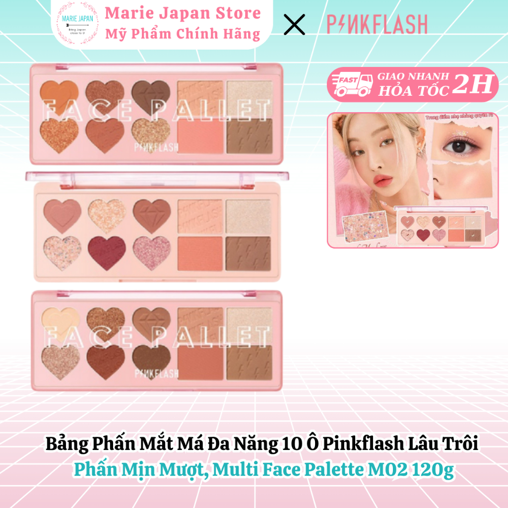 Bảng Phấn Mắt Má Đa Năng10 Ô Pinkflash Mịn Lì Màu Siêu Đẹp, Cực Tiện Lợi Multi Face Palette M02 120g