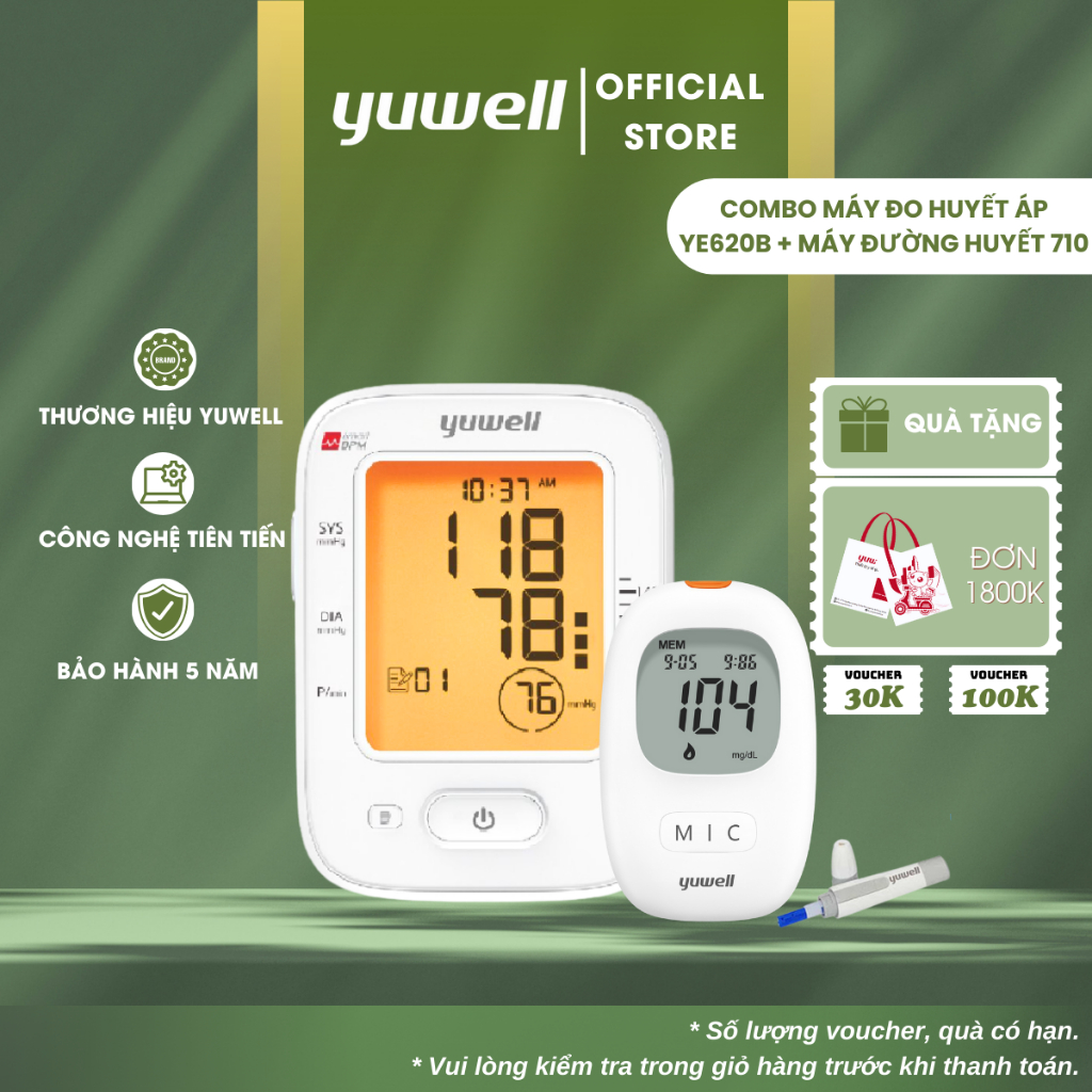 Máy Đo Huyết Áp Điện Tử Bắp Tay Chính Hãng YUWELL YE620B-Tặng Máy Đo Đường Huyết Yuwell Accusure 710