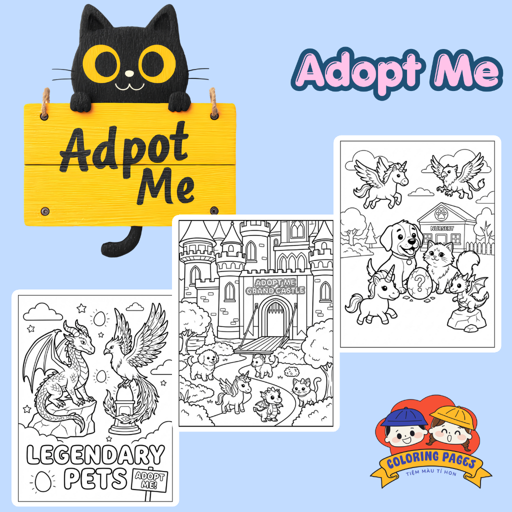 Combo 50/25 tờ tranh tô màu, tranh tập tô cho bé hình trò chơi Adopt Me giấy A4, A5 T0233AM