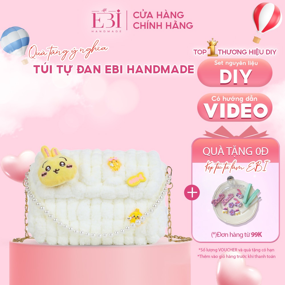 Túi thủ công EBI HANDMADE tự đan mix charm nhân vật hoạt hình Usagi đáng yêu bằng len bông bi làm tặ