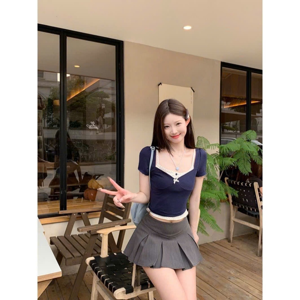 Áo thun ôm body nữ YUMMY thun gân tay ngắn , Áo thun cổ vuông phối 2 lớp nữ basic Hàn Quốc -A01 | BigBuy360 - bigbuy360.vn