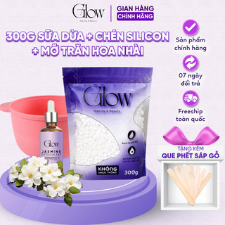 Combo Sáp Wax Lông Nóng Sữa Dừa 300gr + Chén Silicon + Mỡ Trăn Hoa Nhài 10ml GLOW Tặng Que CHE TÊN