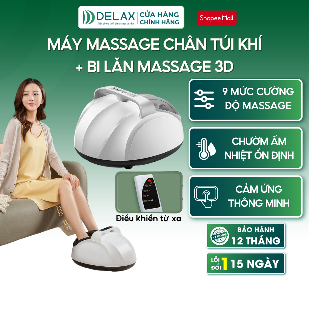 Máy Massage Chân 6D DELAX Massage Bấm Huyệt, Nén Khí, Rung, Sưởi Ấm Chân Thư Giãn Và Cải Thiện Đau N