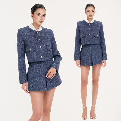 RECHIC Áo khoác tweed Lynne dáng croptop túi thanh lịch sang trọng