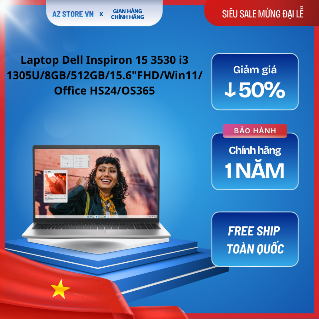 ( MỚI NGUYÊN HỘP ) Laptop Dell Inspiron 15 3530 i3 1305U/8GB/512GB/15.6"FHD/Win11/Office HS24/OS365