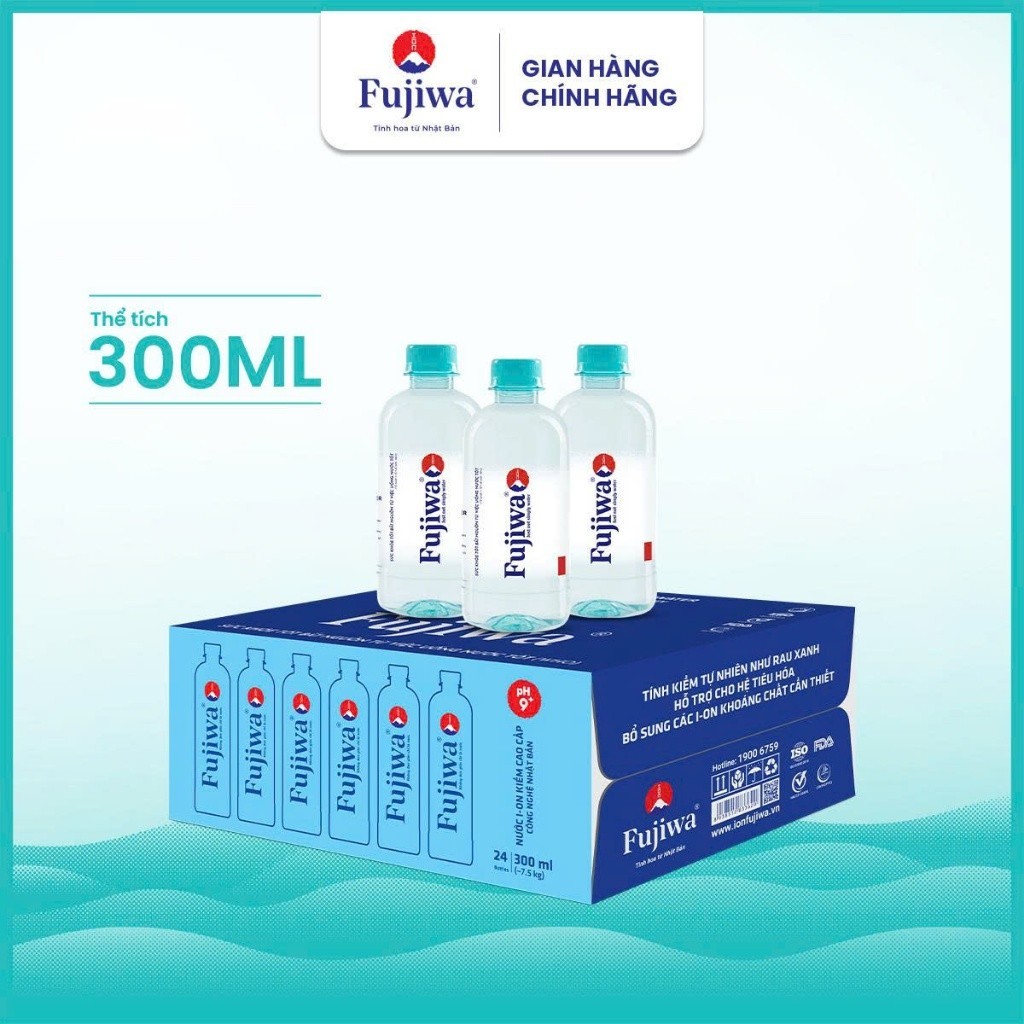 Nước Ion Kiềm Fujiwa 300ml (Thùng 24 Chai) - pH 9+ Cao Cấp Chính Hãng Kiềm Hóa Cơ Thể Detox Thải Độc