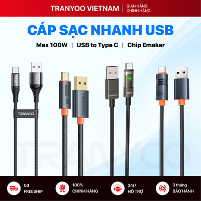 Cáp Sạc Nhanh TRANYOO USB to Type C / L Sạc Nhanh Chuẩn PD Ổn Định An Toàn với Chip E-Maker