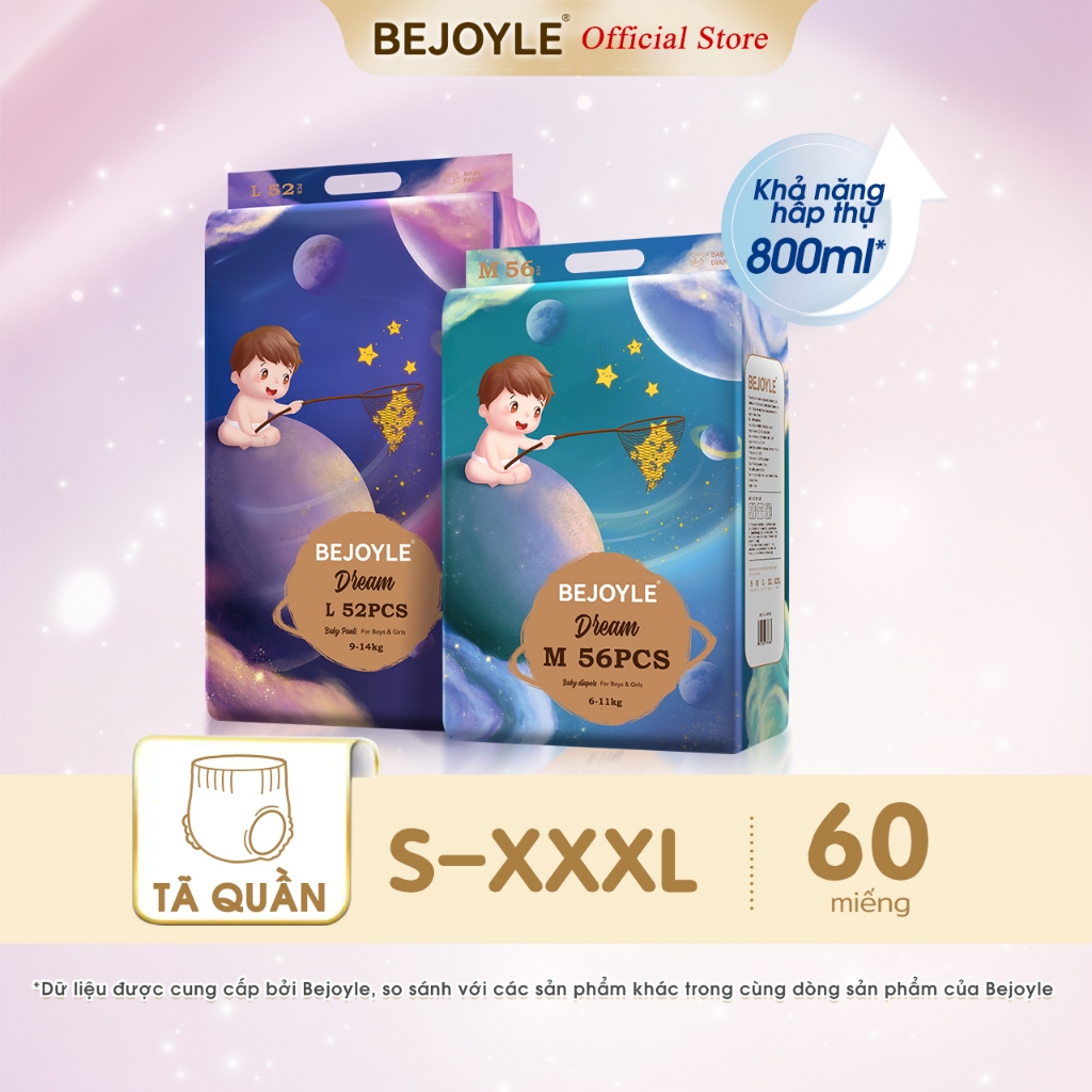 Bejoyle Tã Bỉm quần cao cấp nhẹ siêu khô thoáng cho trẻ sơ sinh Size S/M/L/XL/XXL/XXXL