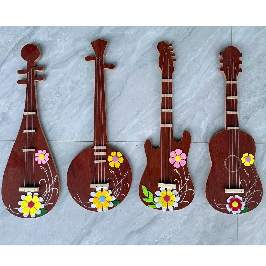 Đàn gỗ - Đàn gitar, đàn tròn, đàn sừng, đàn tì bà gỗ đỏ dài 45cm dùng làm đồ trang trí nhiều mẫu