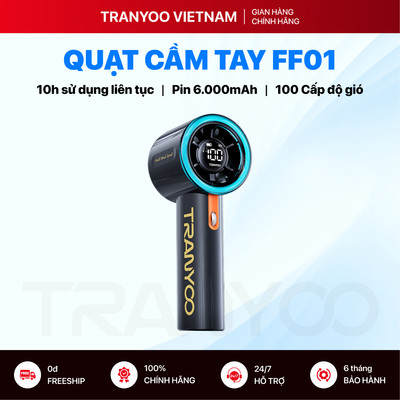 Quạt Cầm Tay TRANYOO T-FF01 Turbo Mini Thế Hệ Mới Pin 6000mAh Tốc Độ 16000 RPM Tối Đa 11 m/s