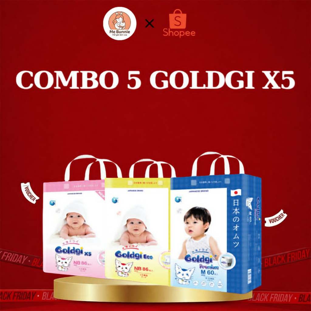 Combo 5 Bỉm Dán & Quần Goldgi+, Goldgi X5, Goldgi Eco Nội Địa Nhật - Siêu Mỏng Thoáng Khí Cho Bé