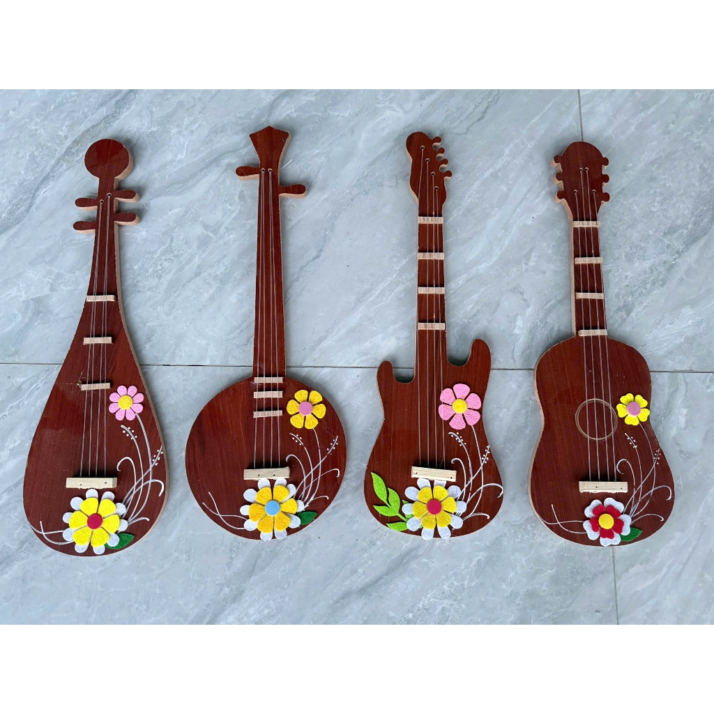 Đàn gỗ - Đàn gitar, đàn tròn, đàn sừng, đàn tì bà gỗ đỏ dài 45cm dùng làm đồ trang trí