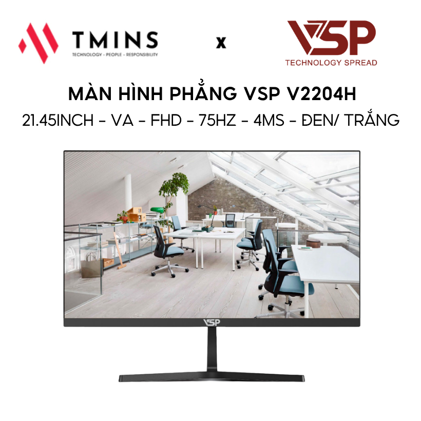 Màn Hình LCD VSP V2204H 21.45inch - VA - FHD - 75Hz - 4ms - Đen/ Trắng - Hàng chính hãng