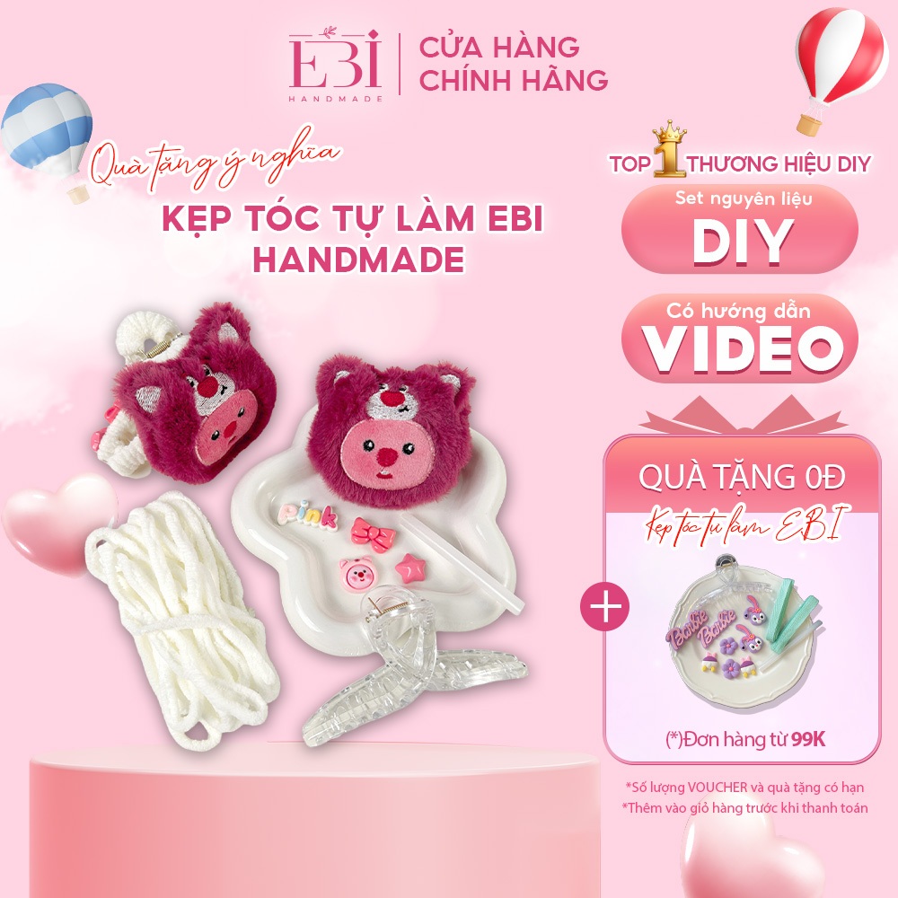 Kẹp tóc tự làm EBI HANDMADE hình Loopy cosplay Gấu Dâu bằng len nhung trắng, quà tặng DIY tặng bạn g
