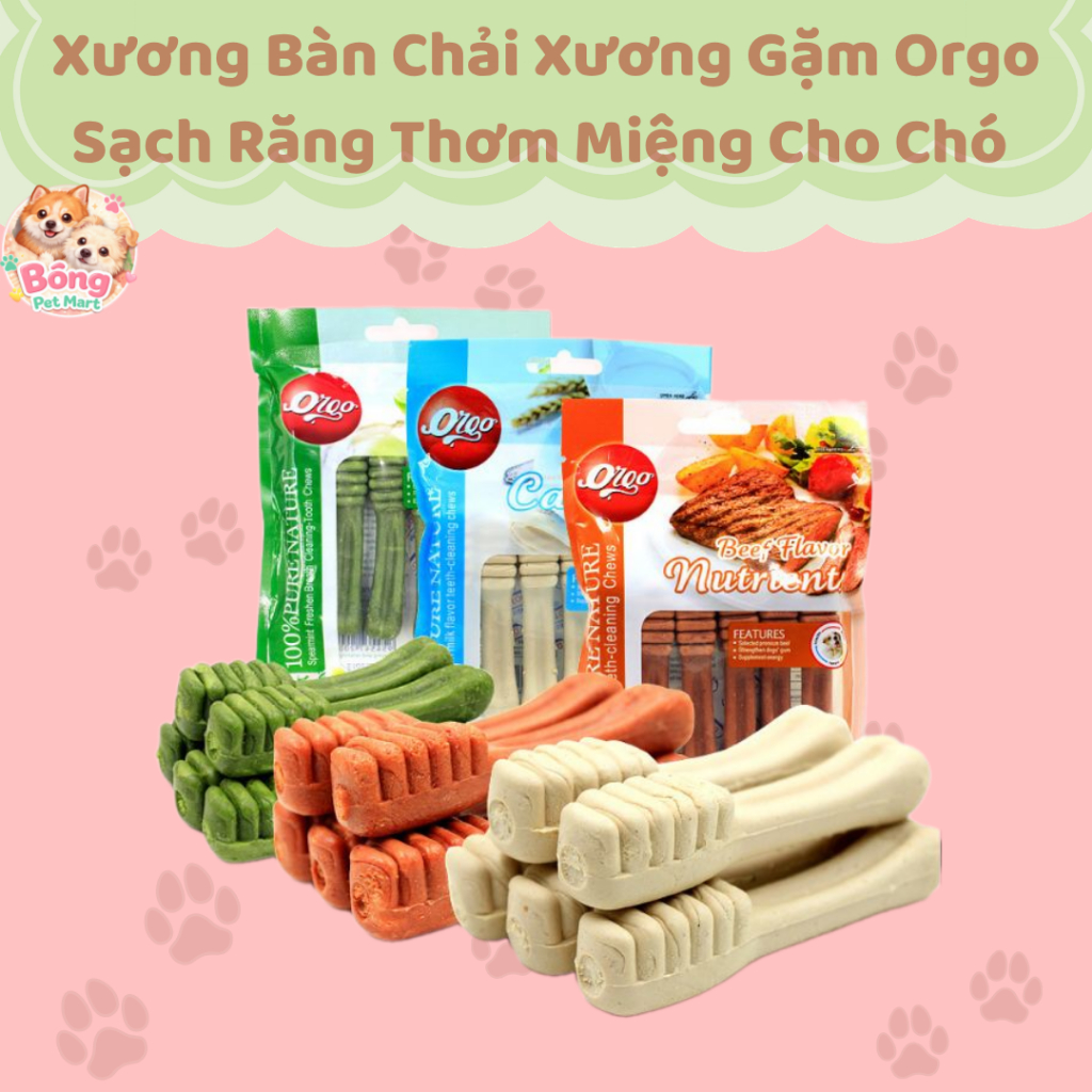 Xương Bàn Chải Xương Gặm Orgo Sạch Răng Thơm Miệng Cho Chó Pet- Bông Pet Mart