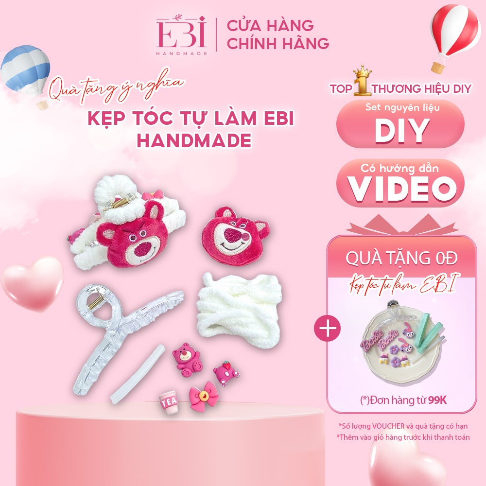 Kẹp tóc gấu dâu tự làm EBI HANDMADE hoạt hình DIY dễ thương bằng len nhung đũa làm quà tặng bạn gái 