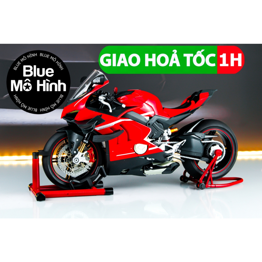 Xe mô hình mô tô Ducati Panigale V4 Carbon tỉ lệ 1:7 phiên bản nẹt pô âm thanh