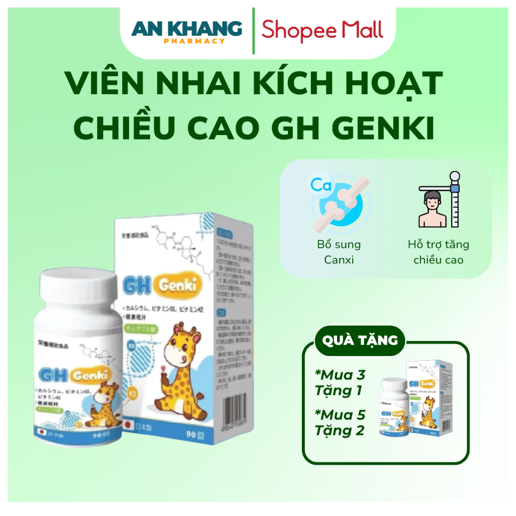 Kẹo Canxi GH Genki Nhật Bản Vị Việt Quất  - Viên Nhai Hỗ Trợ Tăng Chiều Cao Cho Bé Từ 2 Tuổi, Thơm N