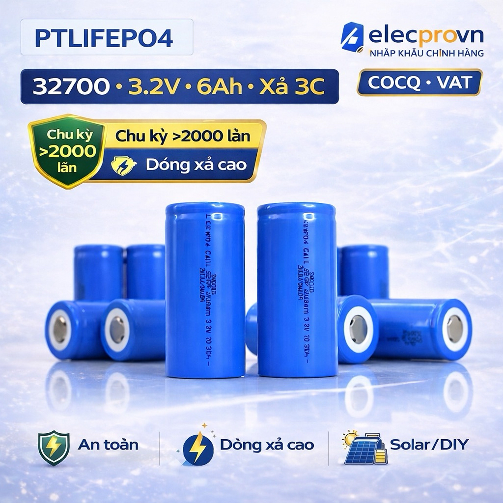 PIN LiFePO4 32700 3.2V 6Ah – Dung lượng chuẩn – Xả khỏe