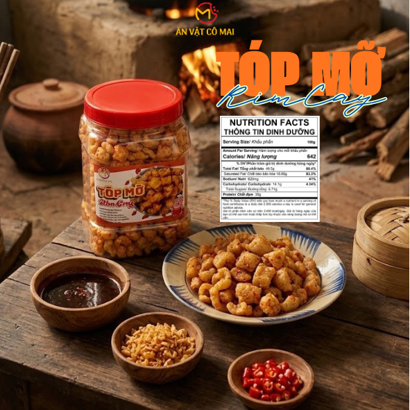 (HỦ 500GR & 150GR) Tóp Mỡ Rim Cay, Tóp Mỡ Liền Da - Vị Mắm Tỏi) - Ăn Vặt Cô Mai