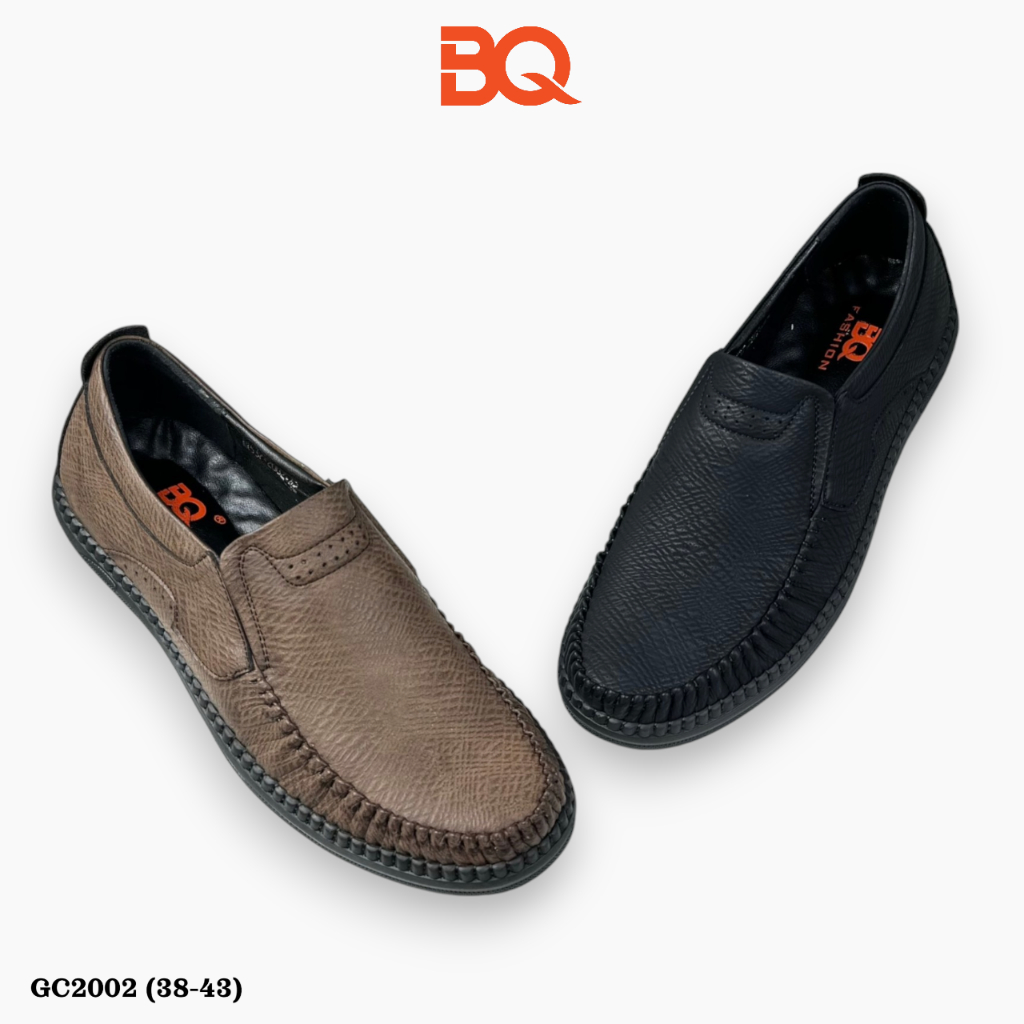 BQ | Giày nam size 38-43 Giày mọi da bò xước cao cấp may viền trẻ trung đế cao su êm chân GC2002