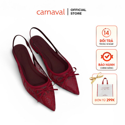 Giày Nữ Carnaval Slingback Ren Hoa Mũi Nhọn Đính Nơ, Giày Bệt Nữ Thanh Lịch - VS202