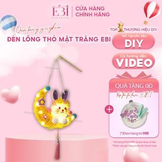 Đèn lồng thỏ trung thu EBI HANDMADE tự làm bằng kẽm nhung hình thỏ trăng phát sáng cầm tay dễ thương - ES240