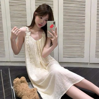 Đầm váy ngủ nữ hai dây hoa mềm mát đũi xốp mút ngực dễ thương tiểu thư mùa hè phong cách thời trang 110