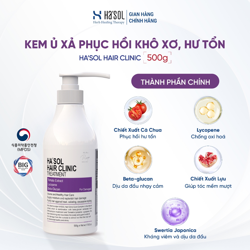 Kem Ủ Tóc Hasol Hair Clinic Treatment Phục Hồi Hư Tổn Và Giảm Gãy Rụng, Dưỡng Tóc Mềm Mượt, Chắc Kho