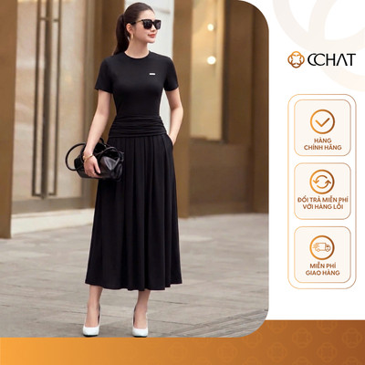 Đầm Nữ 𝐂𝐂𝐇𝐀𝐓 Dáng Ôm Magolia Xếp Ly Hộp Chất Liệu Thun Tằm Co Giãn 16VNC2008XT
