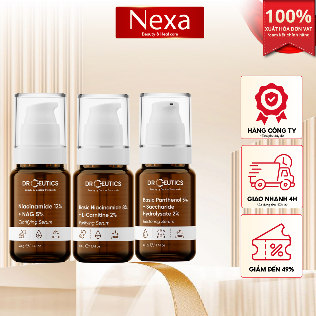 Serum Drceutics Niacinamide B3 8% - B3 12% + Nag 5%, B5 Basic, B5 10% cải thiện da sáng, da đều màu